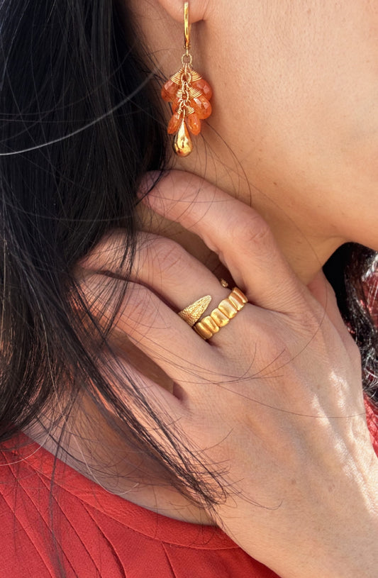 Redwood Raindrop Earrings with Spessartite
