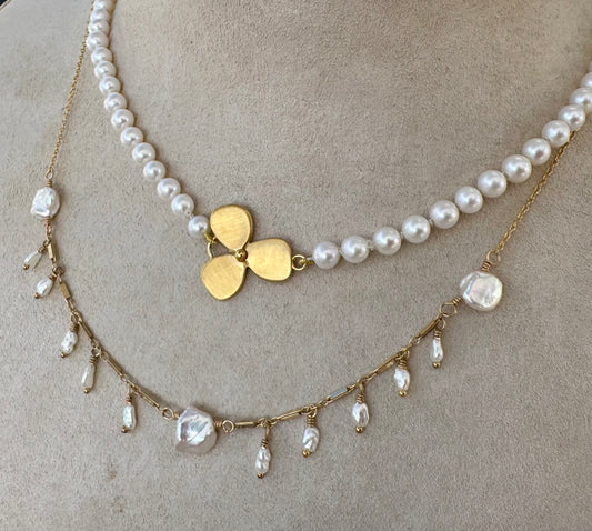 Violet Strand of Round Freshwater Pearl Necklace