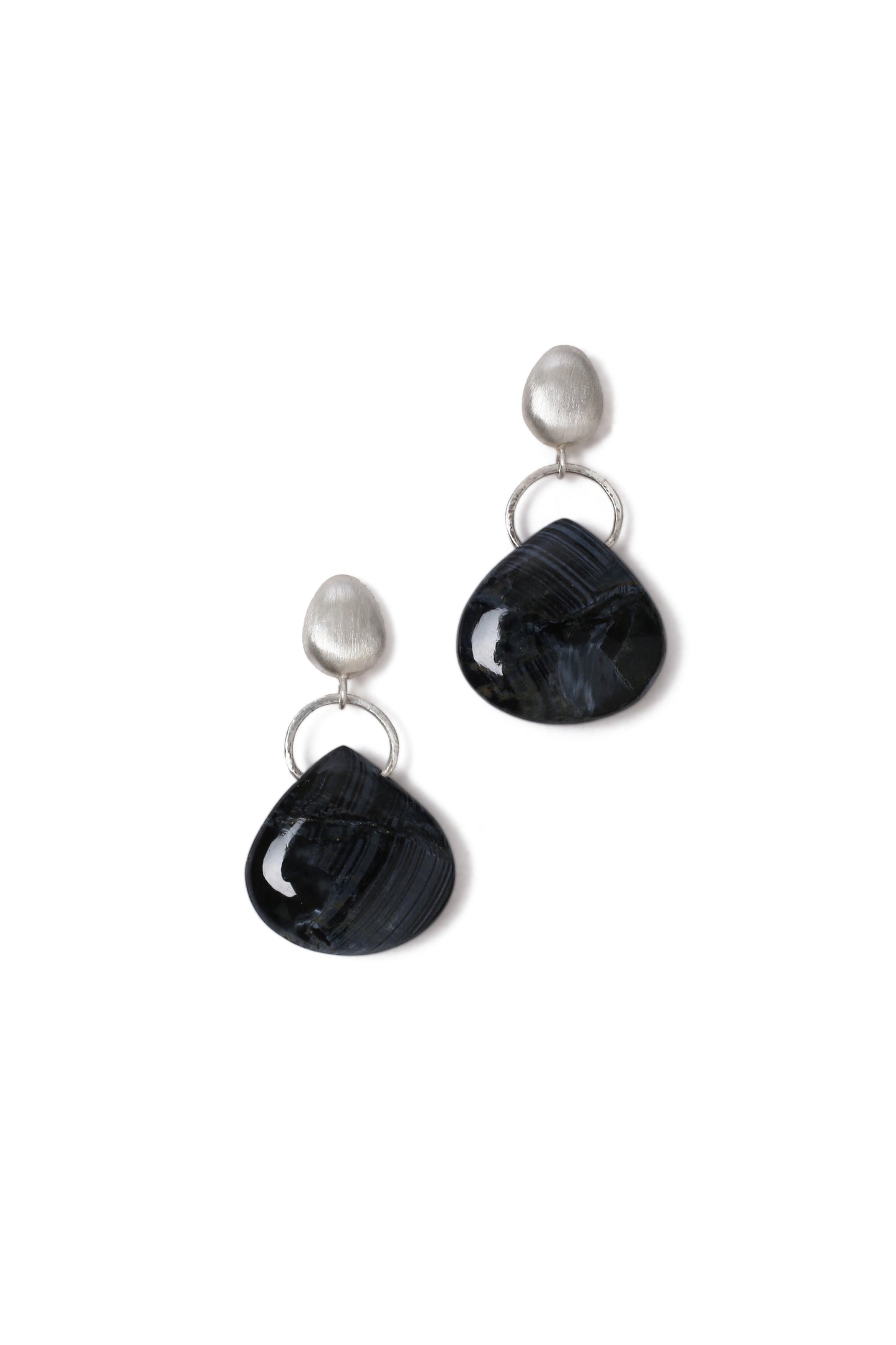 Silver Pebble and Pietersite Drop Earrings