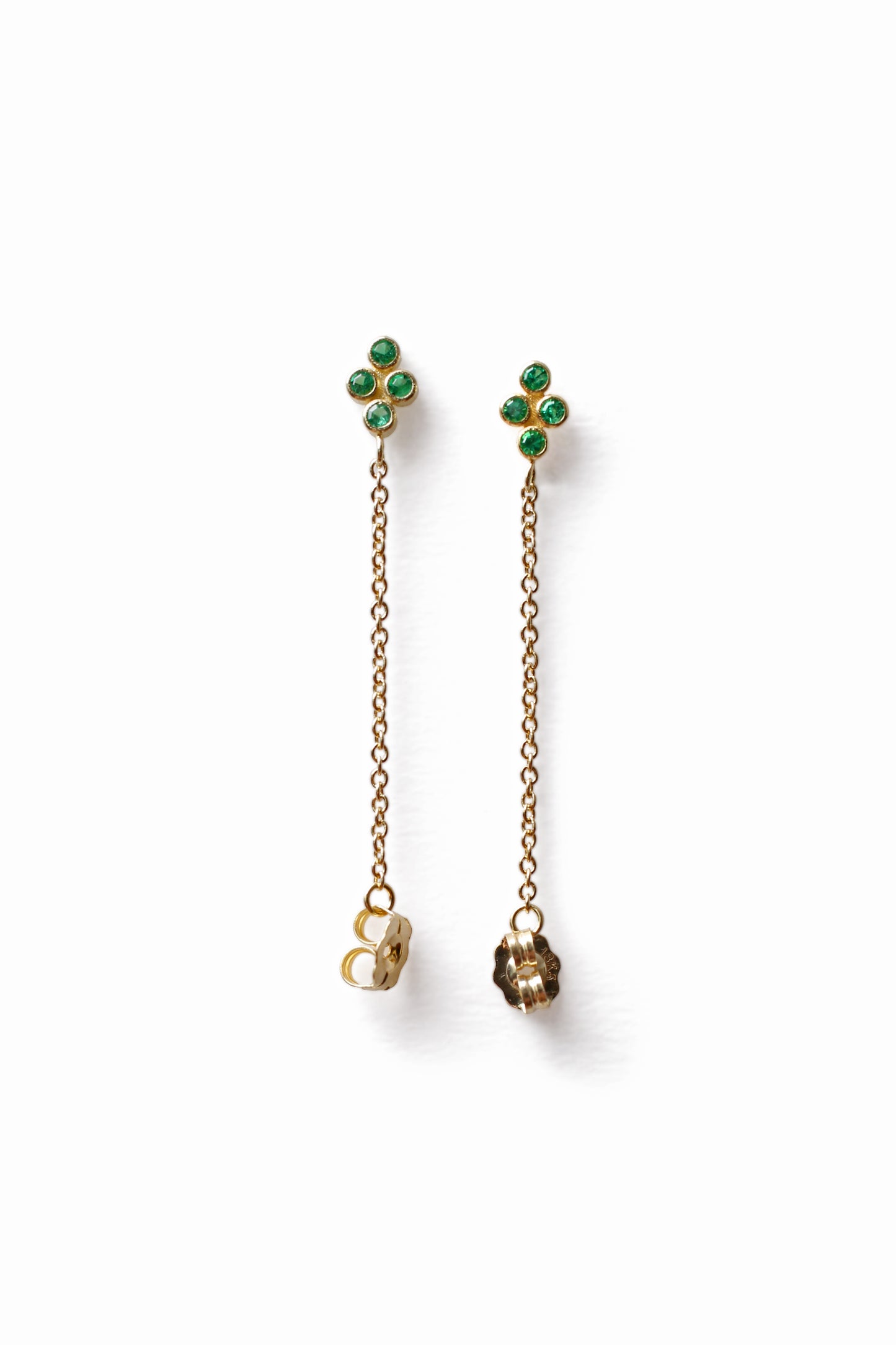 18 KT Gold 4 Clover Emerald Chain Earring