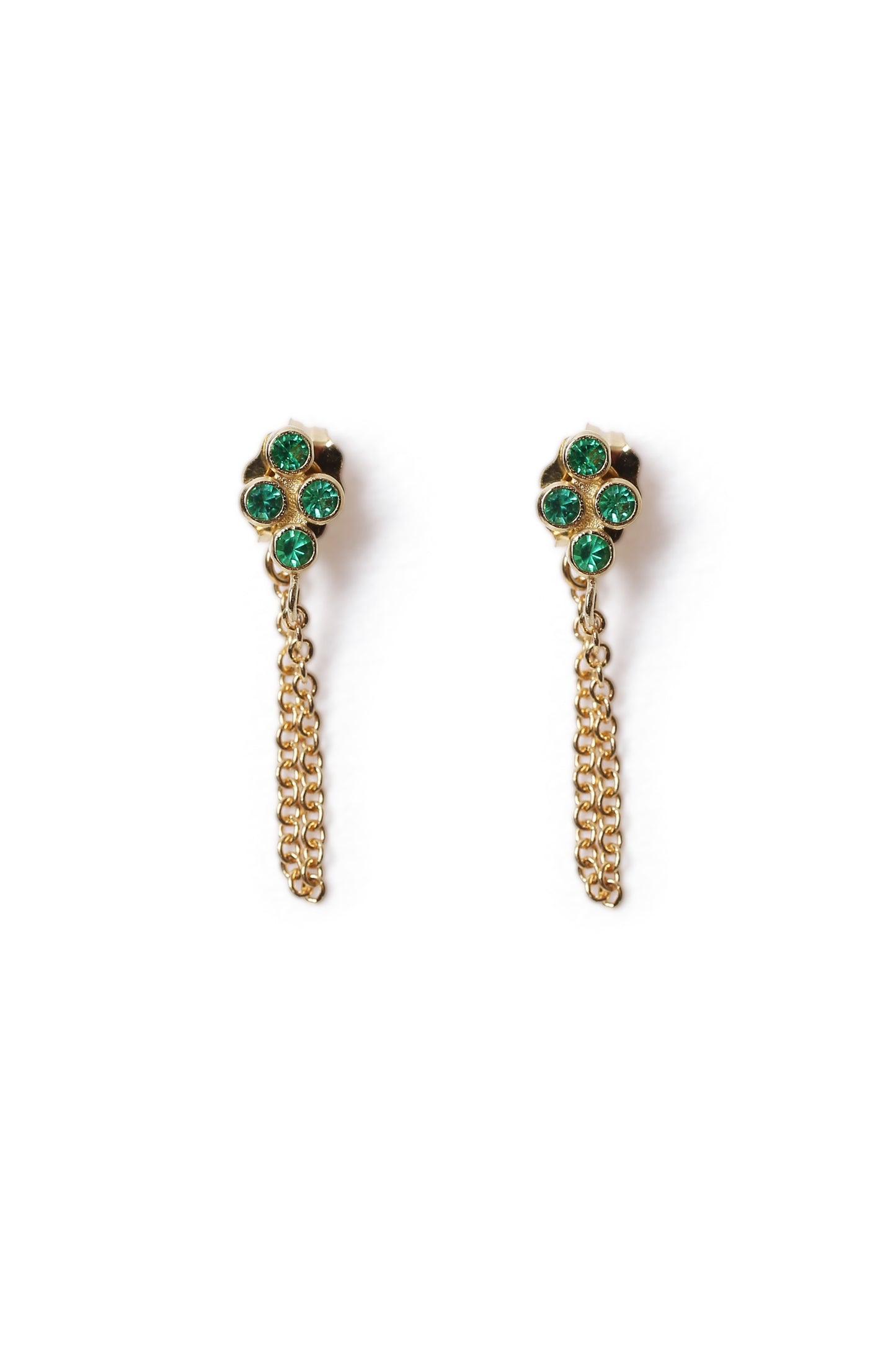 18 KT Gold 4 Clover Emerald Chain Earring