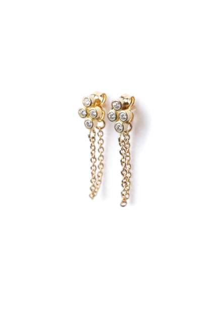 18 KT Gold 4 Clover Diamond Chain Earring