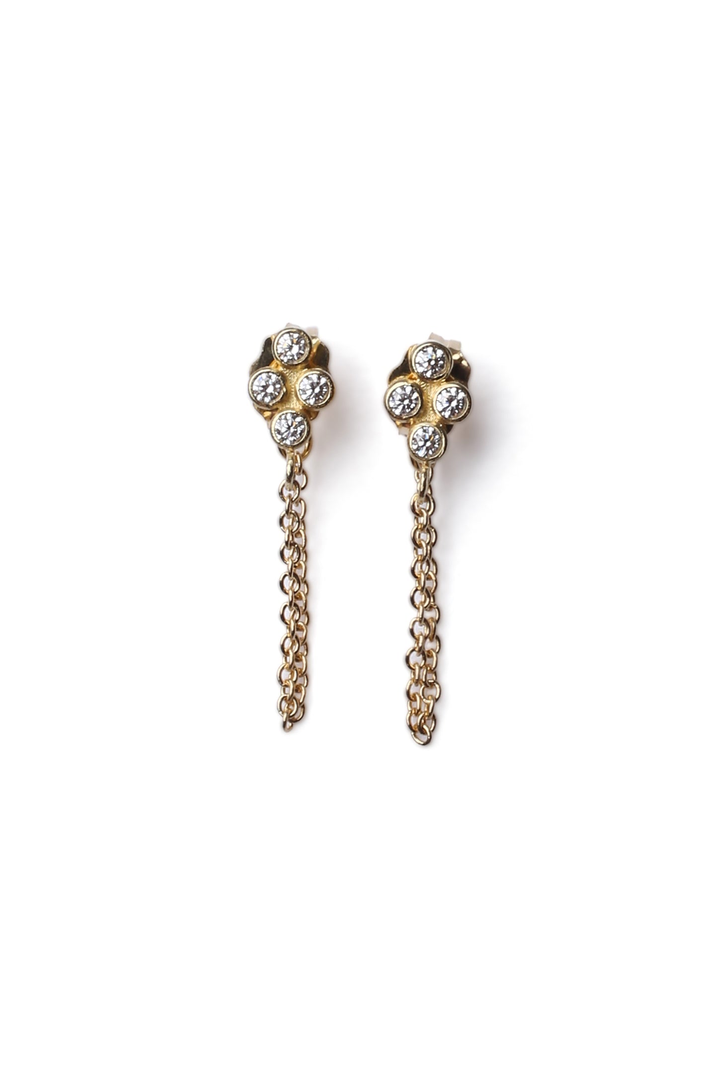 18 KT Gold 4 Clover Diamond Chain Earring