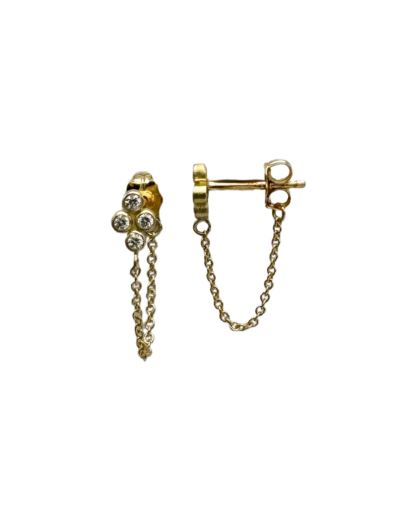 18 KT Gold 4 Clover Diamond Chain Earring