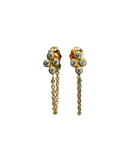 18 KT Gold 4 Clover Diamond Chain Earring