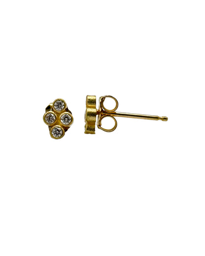 18 KT Gold 4 Clover Diamond Stud Earring