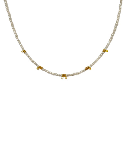 18 KT Gold Coiled Seed Pearl Necklace