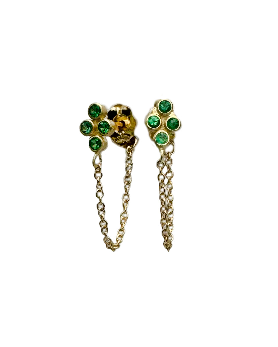 18 KT Gold 4 Clover Emerald Chain Earring