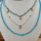 18 KT Gold Triple Diamond Clover Turquoise Necklace