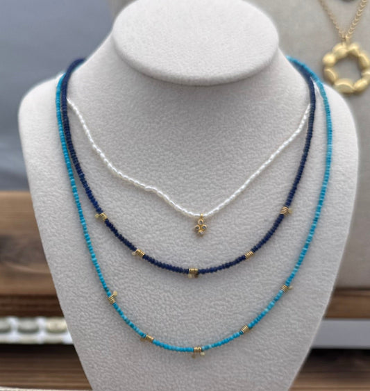 18 KT Gold Coiled Lapis Necklace