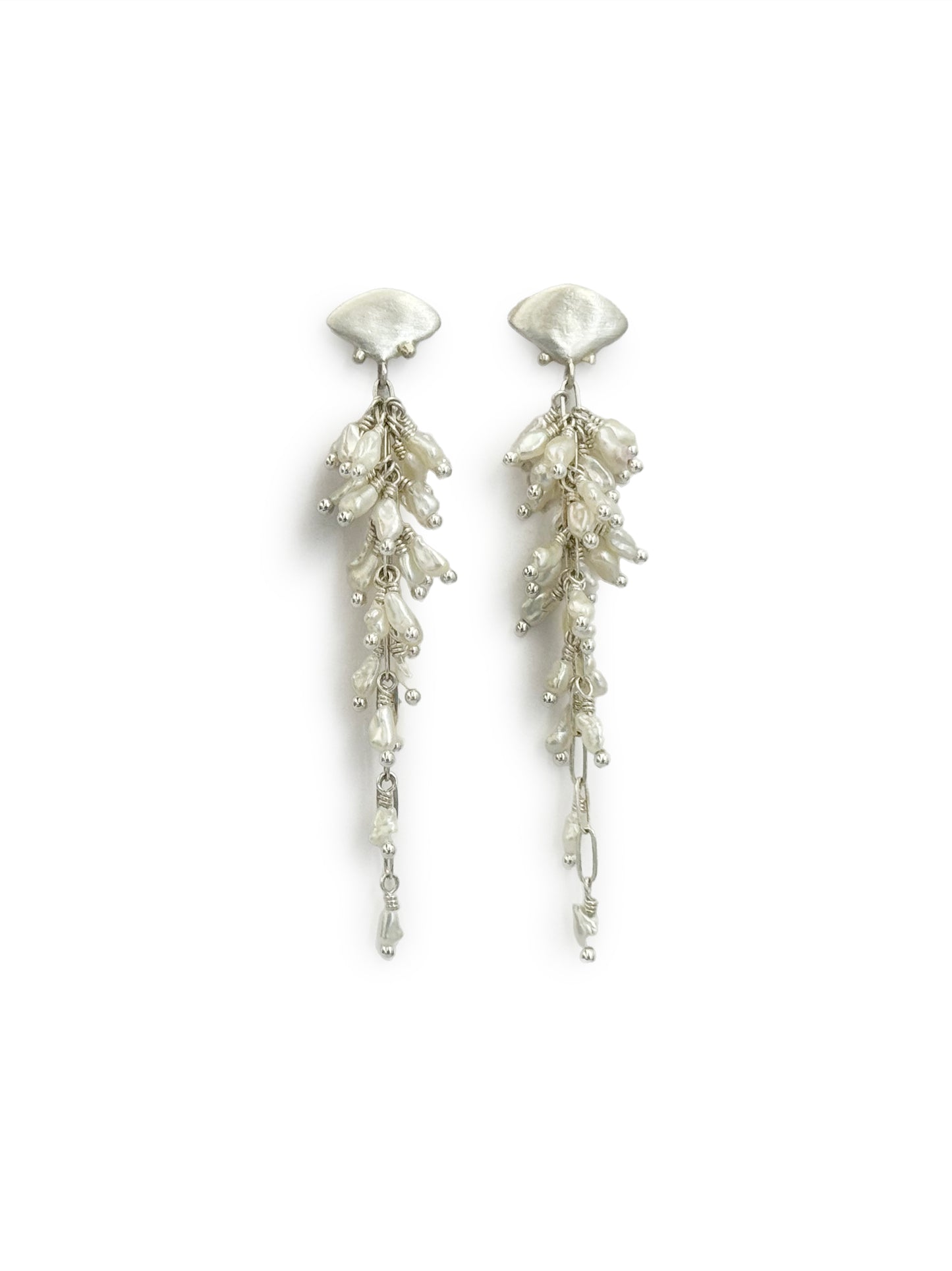 Fan Pebble and Keshi Akoya Pearl Drop Earrings