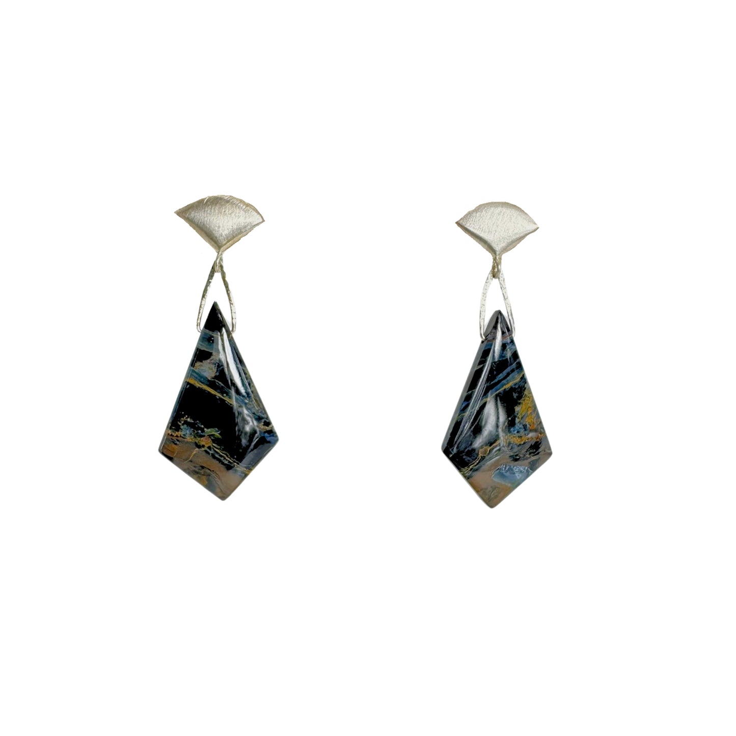 Silver Fan and Kite Pietersite Drop Earrings